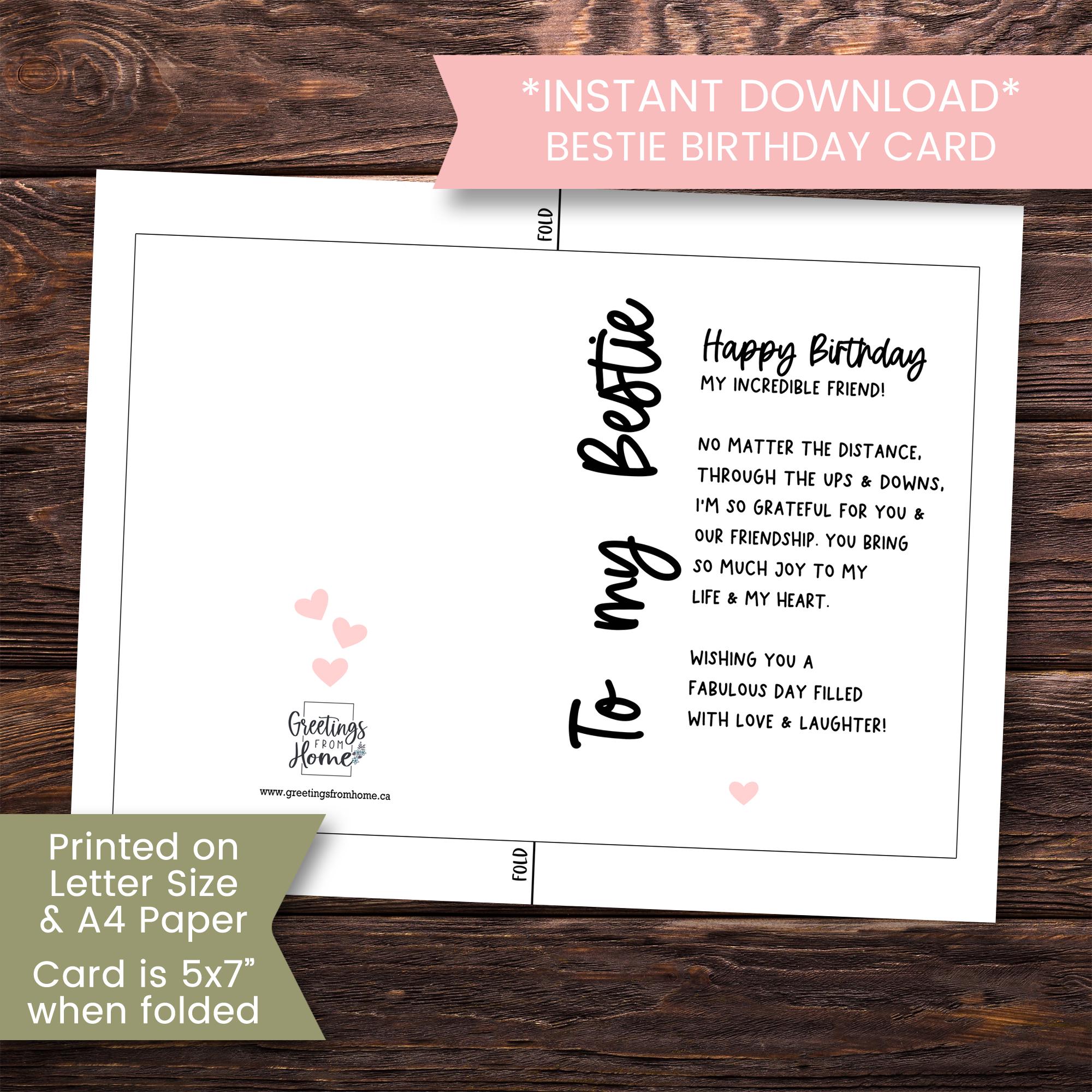 Printable Bestie Birthday Card, Birthday Card for Best Friend, Birthday ...
