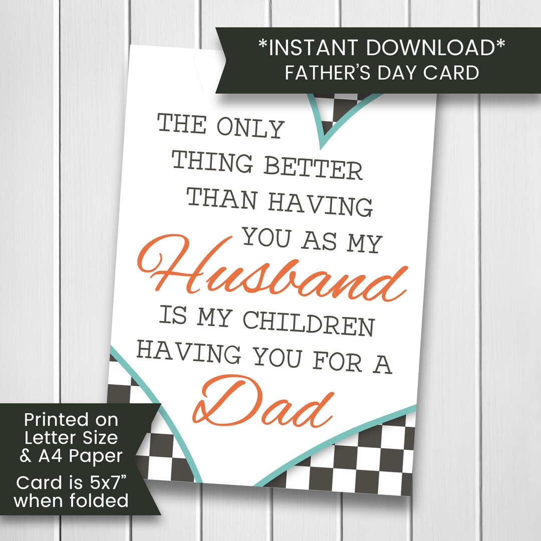 Printable Father's Day Card for Dad, Stepdad Father's Day Card From Wife, Retro Checkerboard ...