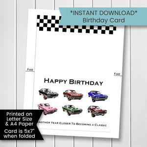 クラシックカーの誕生日カード、お父さんへの印刷可能な車の誕生日カード、ホットロッドの誕生日カード、ハッピーバースデーカード、クラシックカー、印刷可能、デジタル