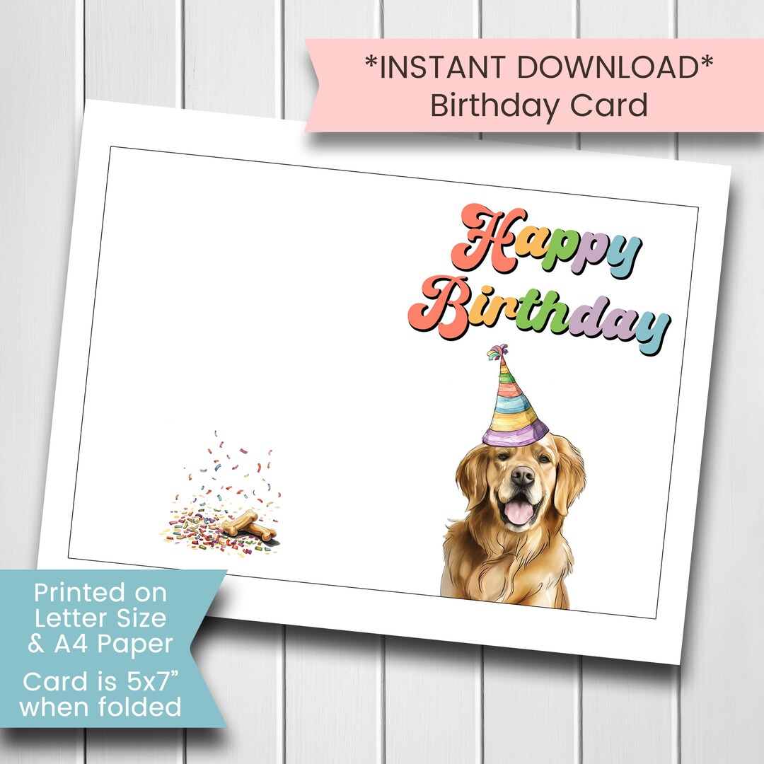 Golden Retriever Birthday Card, Printable Dog Birthday Card, Retreiver ...