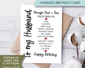 Printable Husband Birthday Card, Birthday Card for Husband, Birthday Card from Wife, for my Husband, for Soulmate, Digital Download