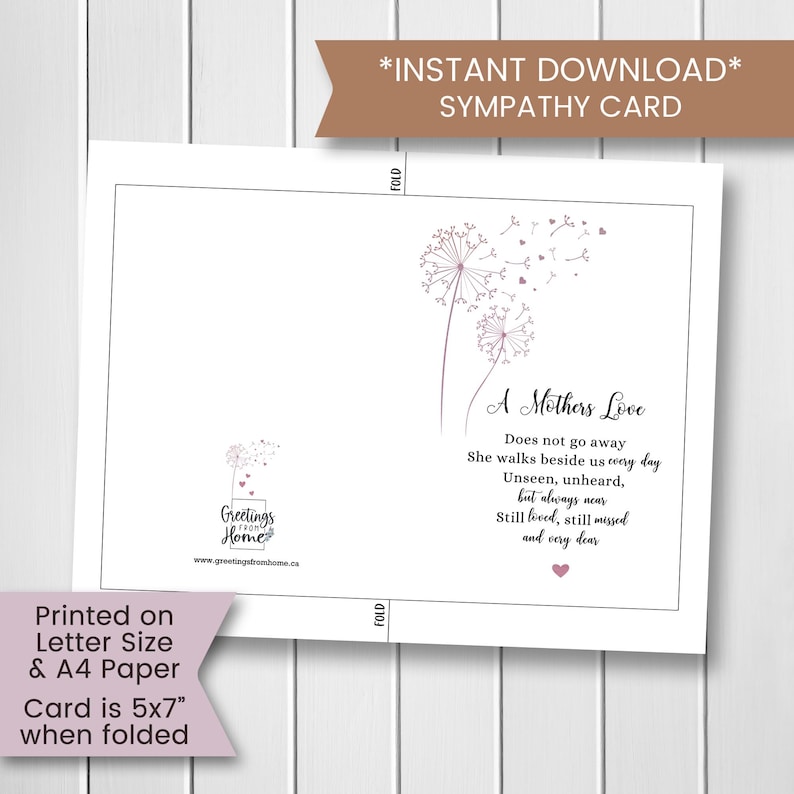 Printable Sympathy Card for Loss of Mother, Sorry for Your Loss Card ...