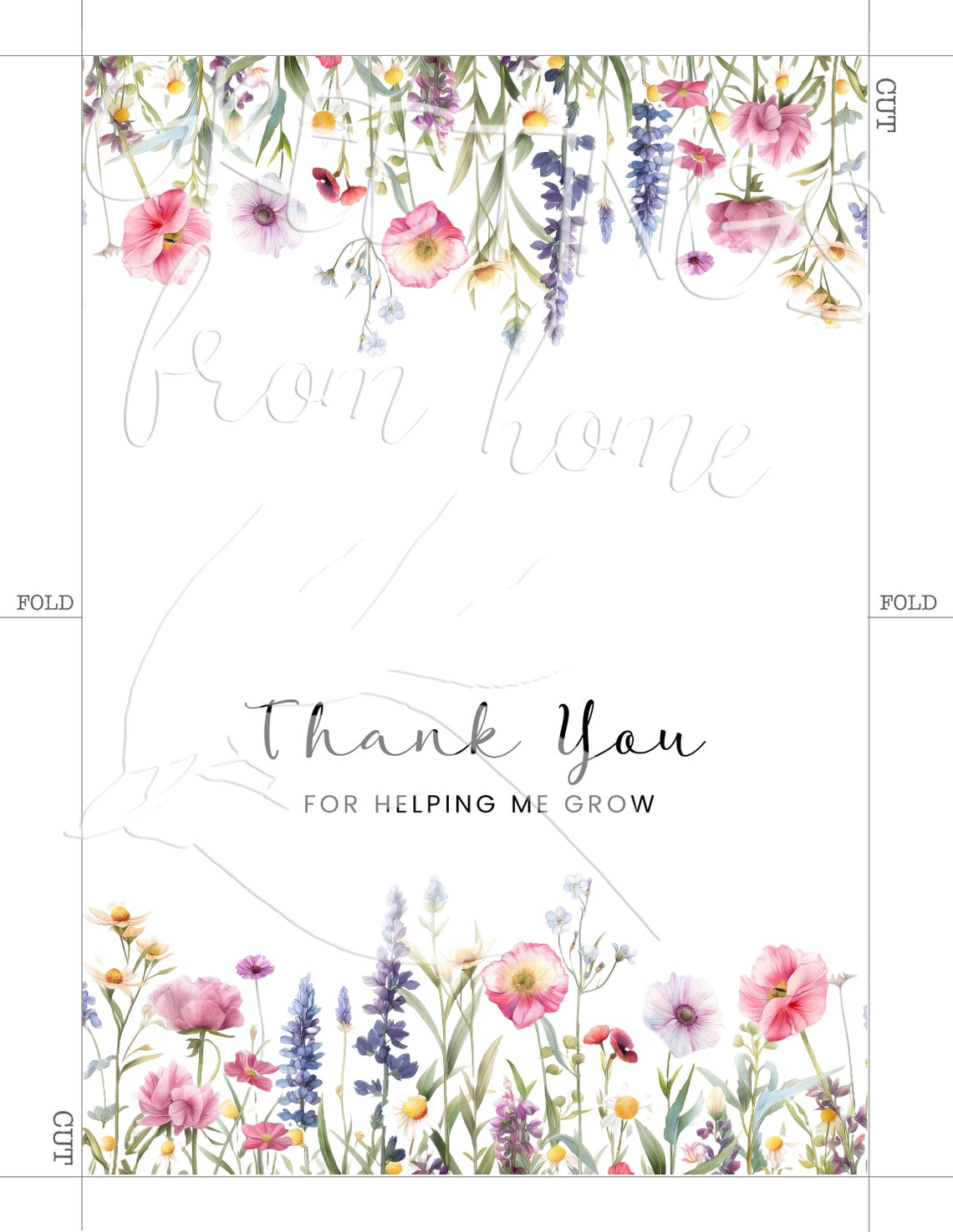 Printable Wildflower Thank You Card for Teacher, Teacher Appreciation ...