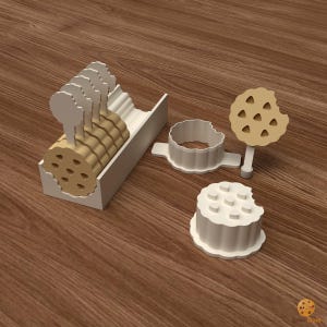 Moule à cake pops en forme de bouchée de cookie au chocolat (4 tailles, plateau, emporte-pièce, poussoir, bâtonnet) - Fichiers STL numériques pour impression 3D - Téléchargement instantané