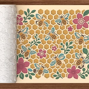 Rodillo texturizado con estampado floral de abejas (archivo STL) – Archivo digital para impresión 3D – Descarga instantánea