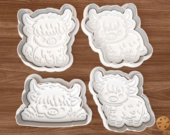 Cute Highland Cow Cookie Cutter Set STL File – 3D Printing Digital File – Instant Download