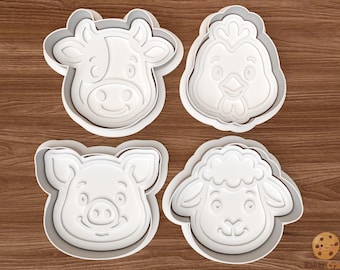 Juego de cortadores de galletas con caras de animales de granja (archivo STL) – Archivo digital para impresión 3D – Descarga instantánea