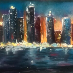 Pintura urbana original Pintura arquitetônica Pintura panorâmica urbana e paisagem 12x8"