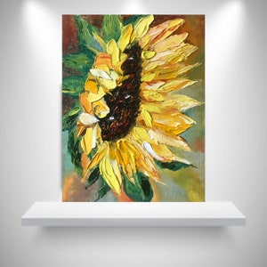Pintura de girassol floral arte original flor parede arte impasto pintura a óleo acima da arte 6 por 8 polegadas