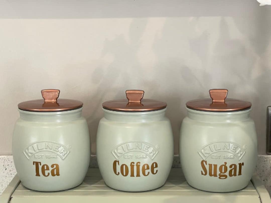 Sage Green Tea Coffee Sugar Canisters and Optional Bread Bin Box