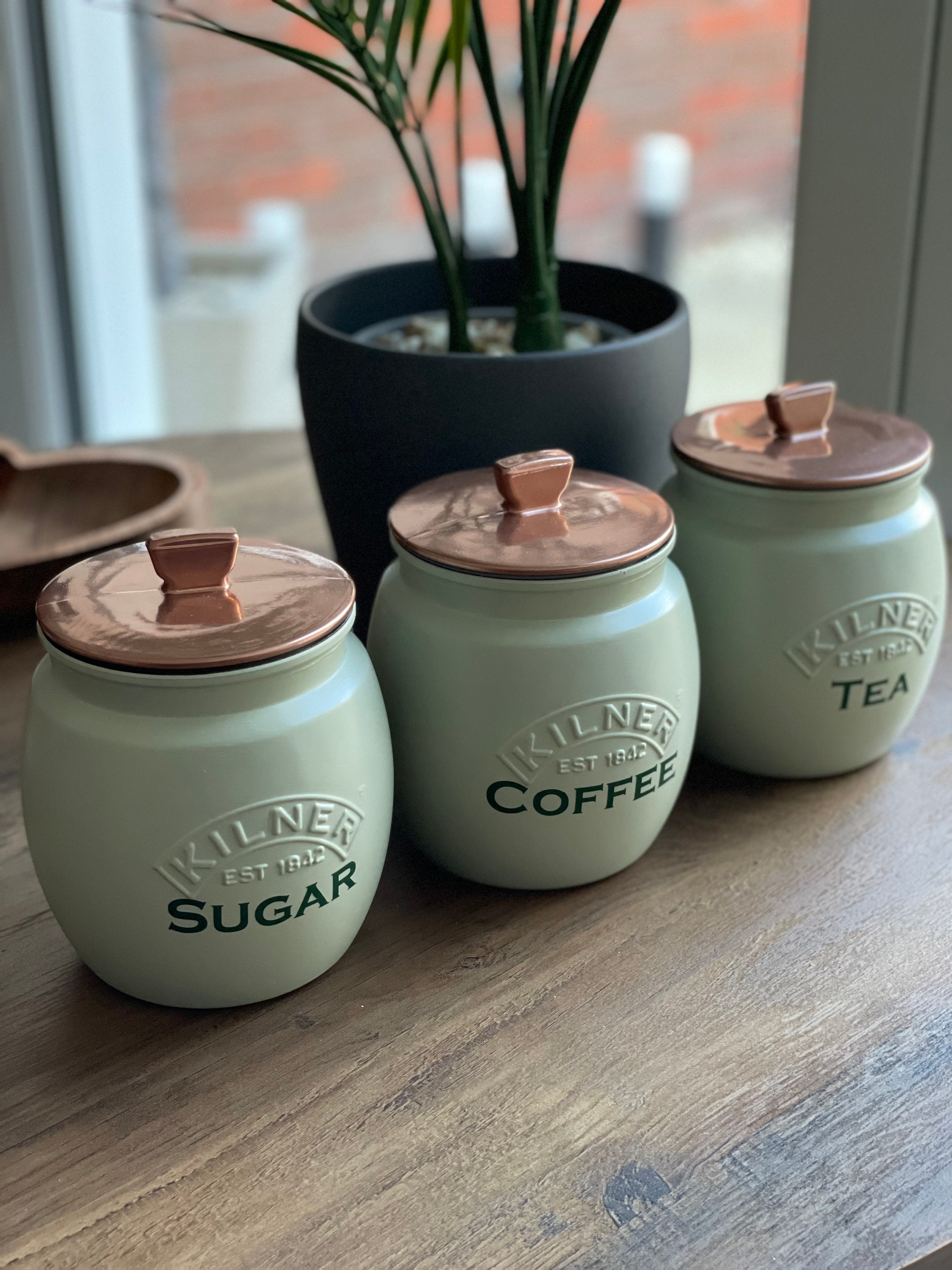 Steelware Central Kitchen Canister Set of 3 Sugar Coffee Tea with Lids Food