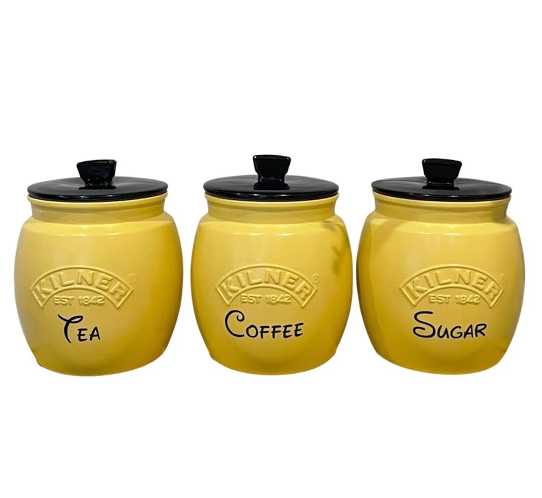 Yellow Tea Coffee Sugar Canisters and Optional Bread Bin Box Etsy UK