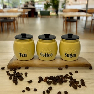 Yellow Tea Coffee Sugar Canisters and optional Bread Bin Box Kitchen Storage Container