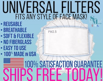 Maskfilter tillverkade i USA för ansiktsmasker med filterficka | Ansiktsmaskfilter | Återanvändbart filterpaket för ansiktsmasker | PM2.5-filter