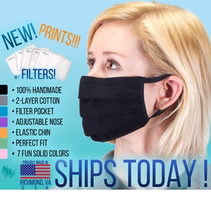 Gesichtsmaske aus Baumwolle mit Filtertasche, Wiederverwendbare Gesichtsmaske Waschbar, Schwarze Gesichtsmaske, Stoff Gesichtsmaske, Designer Gesichtsmaske Filter | Hergestellt in den USA