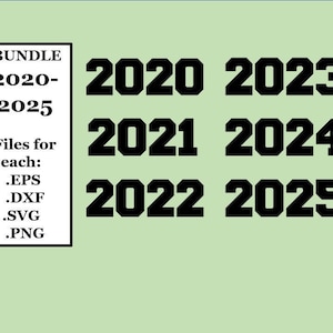 以下が含まれることがあります： 2020年から2025年までのデジタルファイルのバンドル。ファイルには、EPS、DXF、SVG、PNG形式が含まれています。