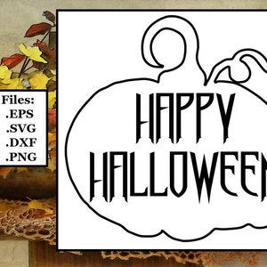 不気味なハッピーハロウィーン 2 のテキストが入ったカボチャ デジタル ファイル、SVG、PNG、DXF、eps