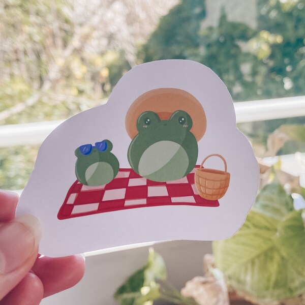 Mushroom Picnic | Spring Vibes | Frog Sticker | Picnic | cottagecore | Boho | Matte