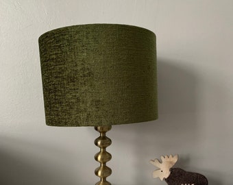 Rich green chenille drum lampshade. 20 25 30 40cm Diameter. Pendant / table / floor lampshade. Handmade