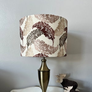 Handmade embroidered brown and beige, cream feathers pattern lampshade,