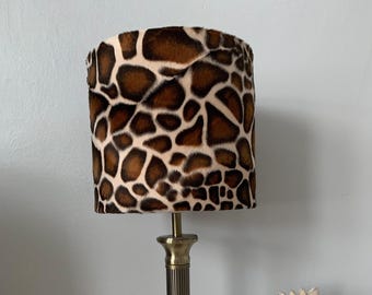 Giraffe print drum lampshade, Handmade. Wild animal print soft feel fur fabric.