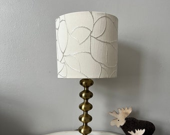 20cm diameter cream embroidered drum lampshade, Table Lamp, Ceiling Pendant. Handmade.