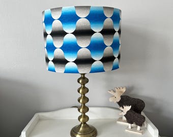 Geometric Retro Fabric Drum Lampshade, Blue Black Grey, Handmade