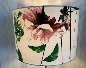 White Floral Drum Lampshade. Handmade, Table Lamp, Ceiling Pendant.