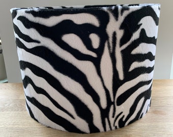 Zebra print drum lampshade, Handmade. Wild animal print soft feel fur fabric.