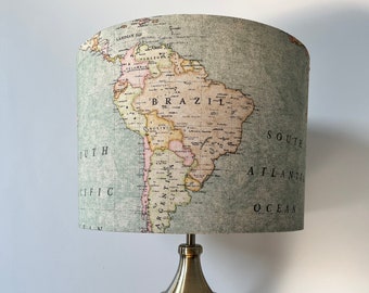 Abat-jour tambour vintage carte du monde 30 cm - Pour lampe de table - Coton - Tissu imprimé