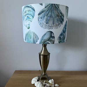 Ocean coastal seashell drum lampshade. Cotton fabric. 20cm,25cm,30cm sizes available.