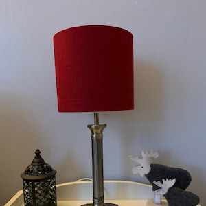 Red 20cm drum lampshade. Handmade. Linen look fabric. Table, Ceiling pendant.