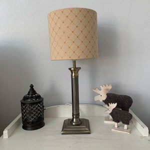 Beige/honey colour trellis pattern fabric handmade drum lampshade. Pendant / table / floor lamp. 5 other colours available.
