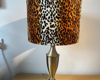 Cheetah print drum lampshade, Handmade. Wild animal print soft feel fur fabric.