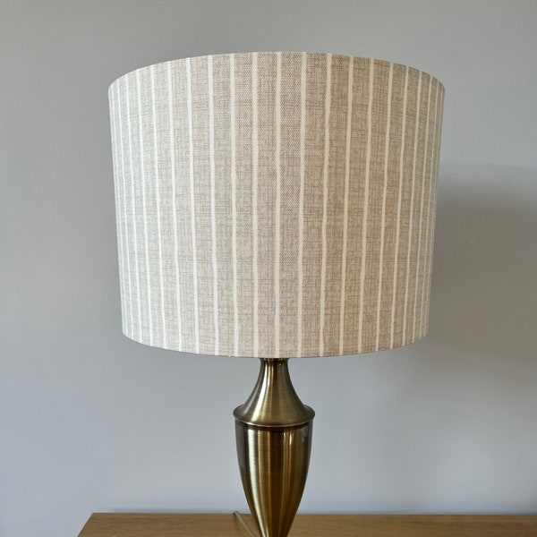 Handmade natural / beige / cream and white stripe drum lampshade - 20, 25, 30 or 40 cm  - 100% Cotton fabric