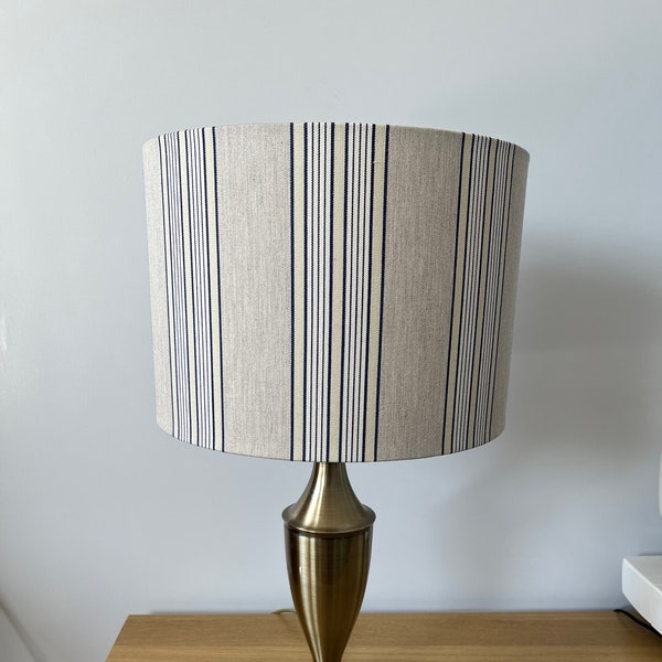 Navy / beige / cream vintage stripe drum lampshade - 20, 25, 30 or 40 cm  - Handmade - 100% Cotton fabric