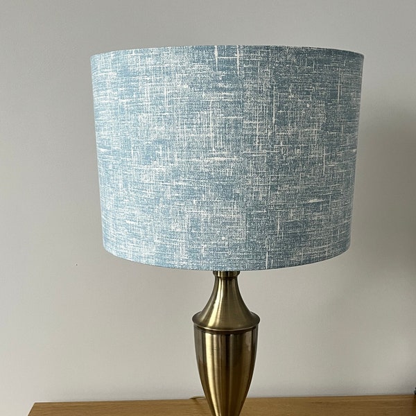 Handmade blue semi plain drum lampshade - 20, 25, 30 or 40 cm. printed cotton fabric.