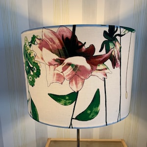 White Floral Drum Lampshade. Handmade, Table Lamp, Ceiling Pendant.