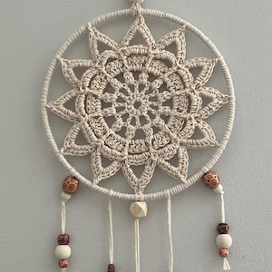 Boho natural cotton thread crochet dreamcatcher. 20cm (8&quot;) diameter.