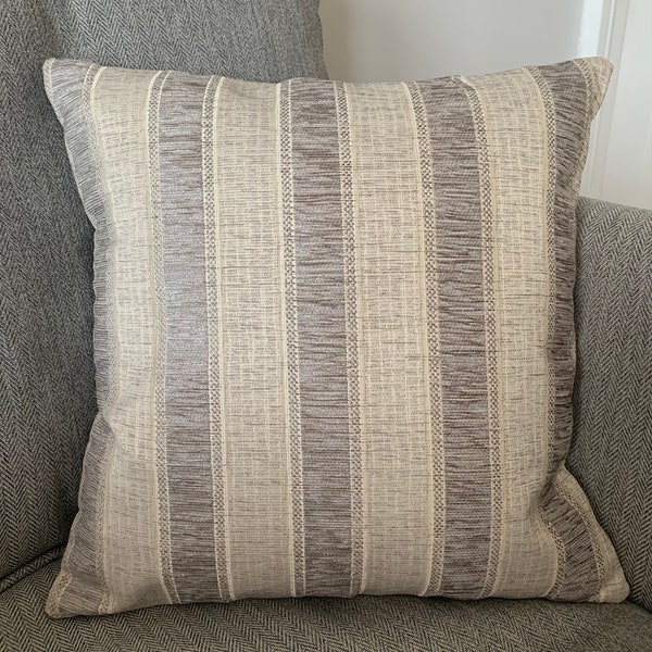 Handmade, Grey Striped Cushion Cover. 16" x 16" Square.