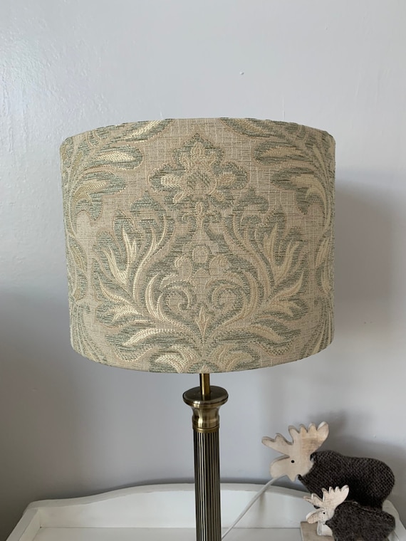 Handmade Soft Green Damask Fabric.30 40cm Drum Lampshade Ceiling