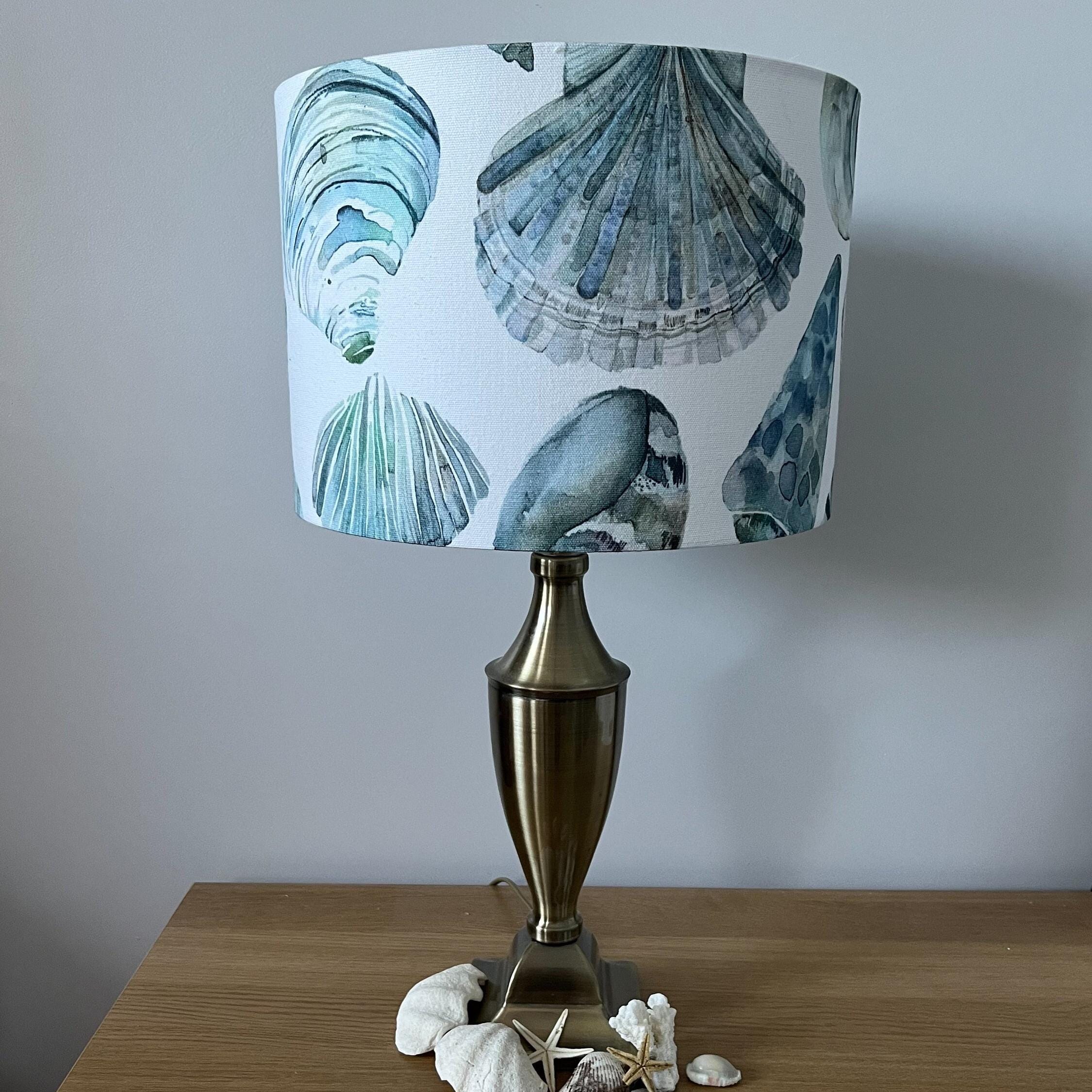 Ocean coastal seashell drum lampshade. Cotton fabric. 20cm,25cm,30cm sizes available.