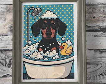 Divertente stampa artistica del bagno del bassotto - Decorazione pop art umoristica per cani
