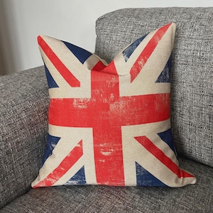 Union Jack cushion cover, distressed look. 16.5&quot; x 16.5&quot; square.