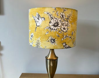 20cm classic yellow flowers and garden birds handmade drum lampshade.