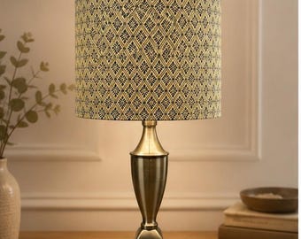 Handgemachte Blau Gold Diamant Jacquard Trommel Lampenschirm, Geometrische Stoff Pendelleuchte