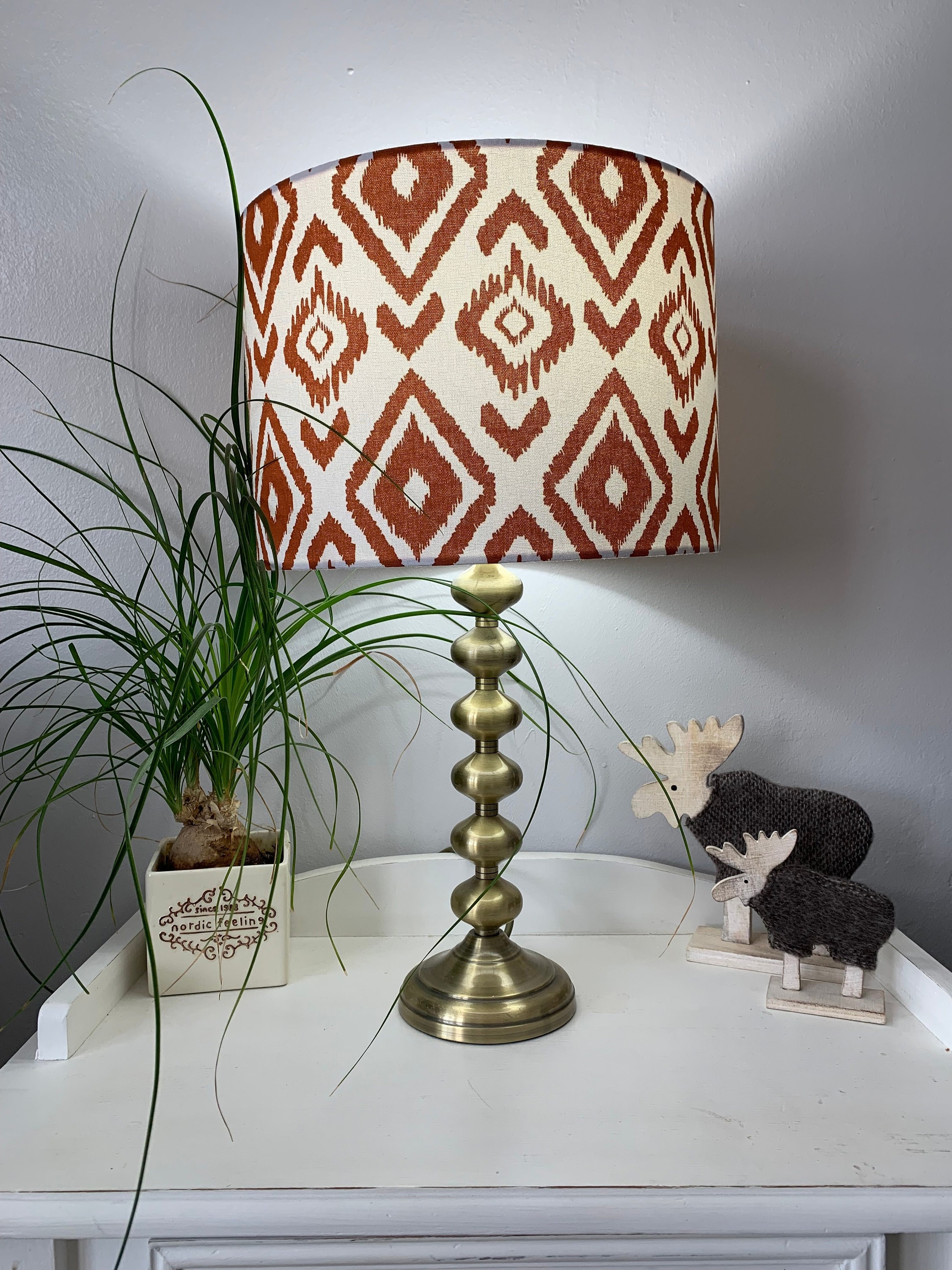 Soft Gray Harlequin Diamond Pattern Table Lamp Tall Shade Brass Bron 通販 