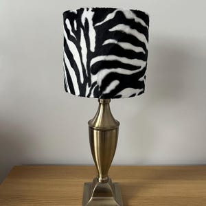 Zebra print drum lampshade, Handmade. Wild animal print soft feel fur fabric.