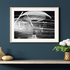 Black and White Night Time Fair Lights Photography Print, Room Decor, Wall Art, Large Wall Art Print, Fine Art, Texas, Posters, Film