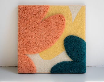 Wandtapijt met lijst, handgemaakt getuft wandtapijt, abstracte organische vorm, tapijtkunst voor aan de muur, textielkunst aan de muur